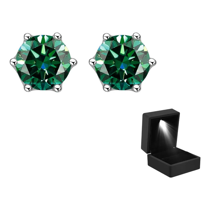 Pendientes Moissanita Verde 5mm 1ct. C/certificado Plata 925 Verde