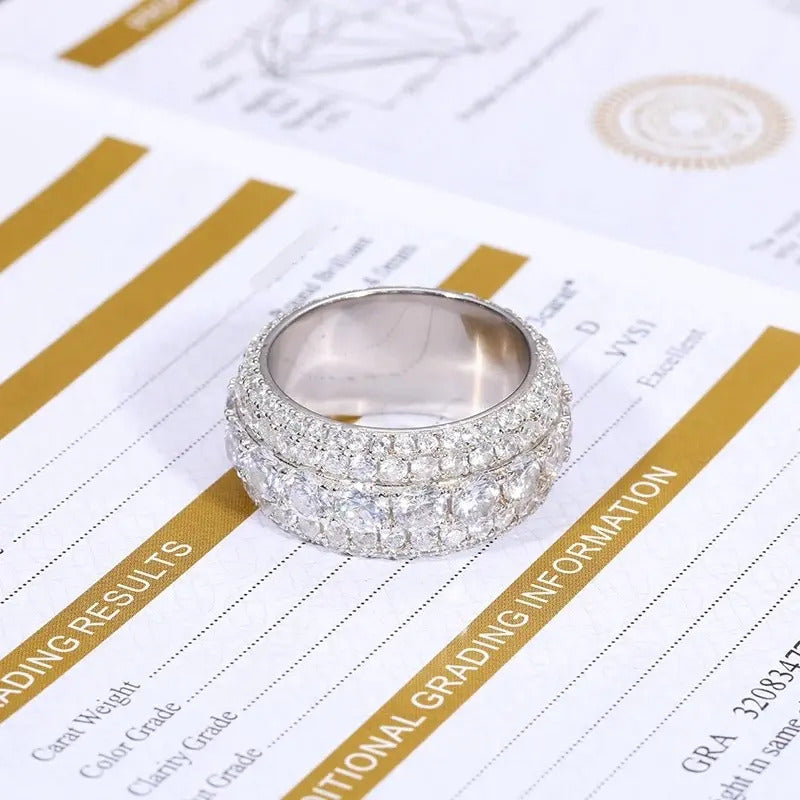 Anillo De Hombre Churumbela 3 Filas Moissanite Plata Icebox Plateado 10(dedo De Medio)