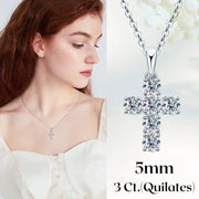 Dije Cruz Moisanite Plata 925 Collar Torsal Mujer 5mm 3ct. Plateado
