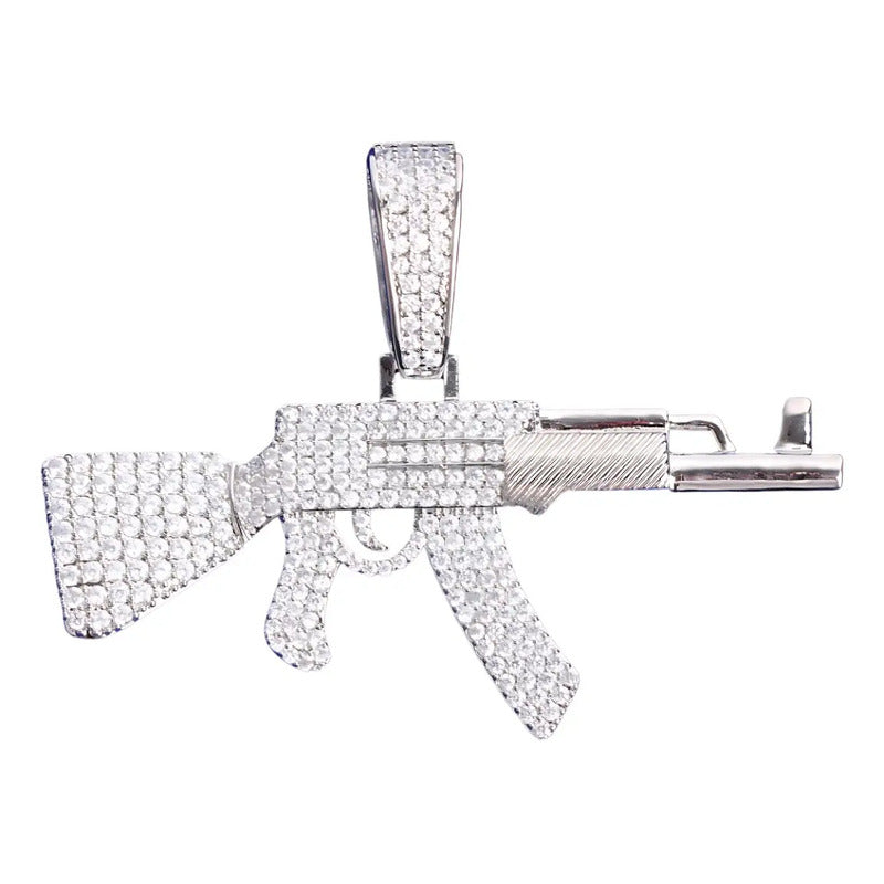 Dije Ak 47 Zircornia Laminado De Oro 18k-platino