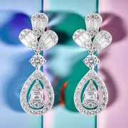 Aretes Moissanita Colgantes Largos Mujer Baguette Plata 925. Plateado