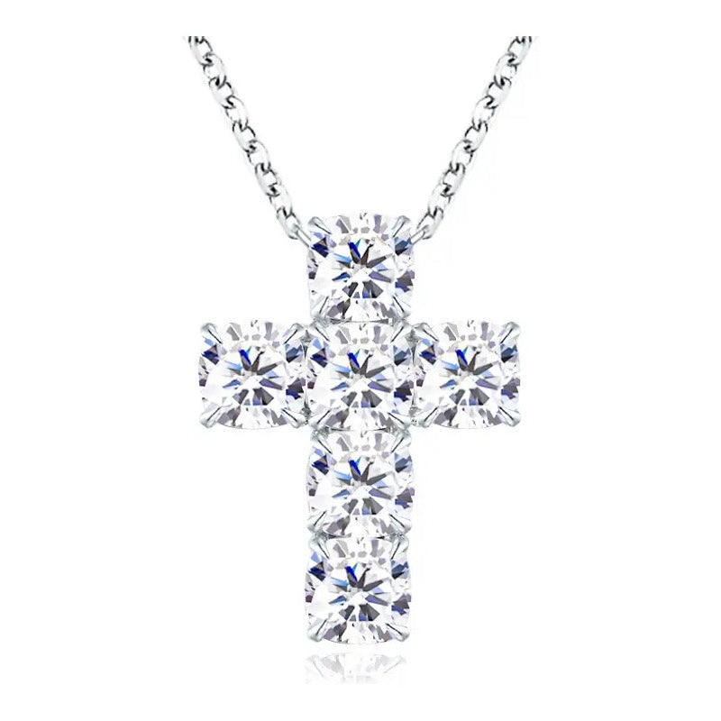 Dije Cruz Moisanite Plata 925 Collar Torsal Mujer 5mm 3ct. Plateado
