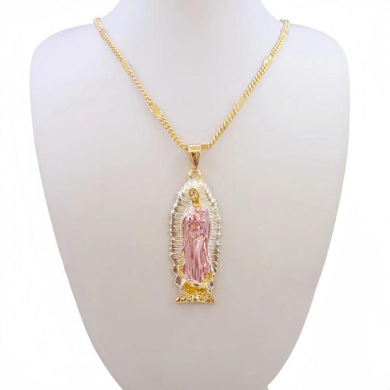 Dije Virgen María De Jesús-virgen De Guadalupe Oro Laminado Verde