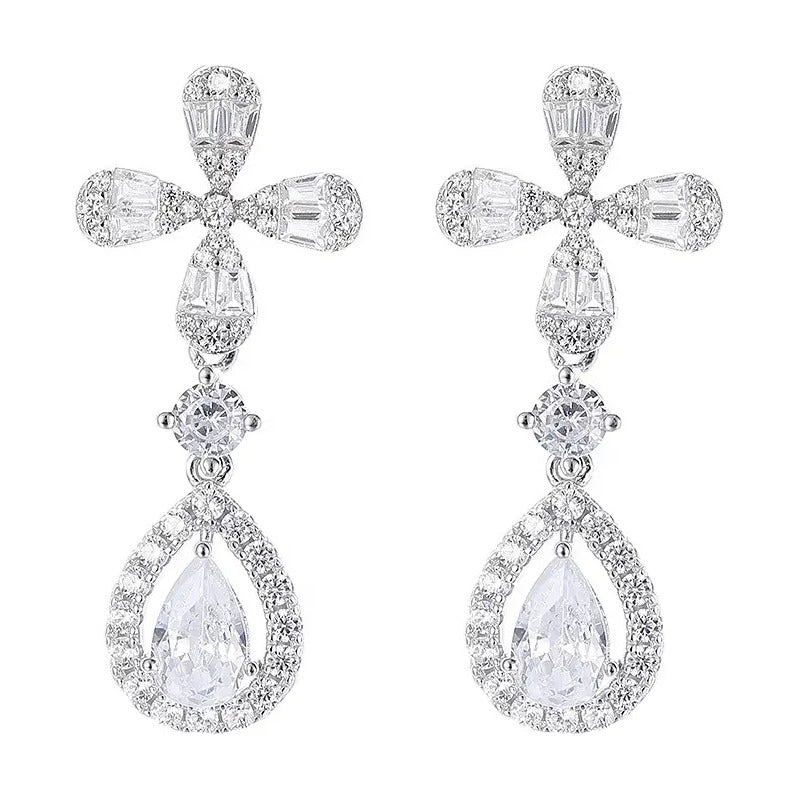 Aretes Moissanita Colgantes Para Mujer Flor Estilo Plata 925