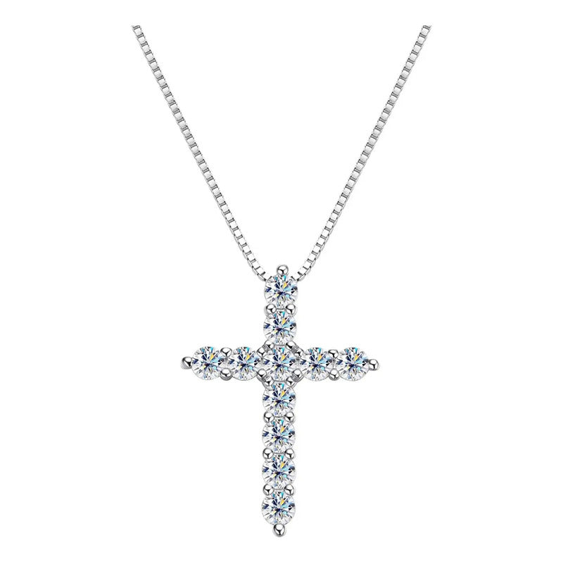 Dije De Cruz Con Moissanitas Para Mujer Plata 925- Rodio Af Plateado