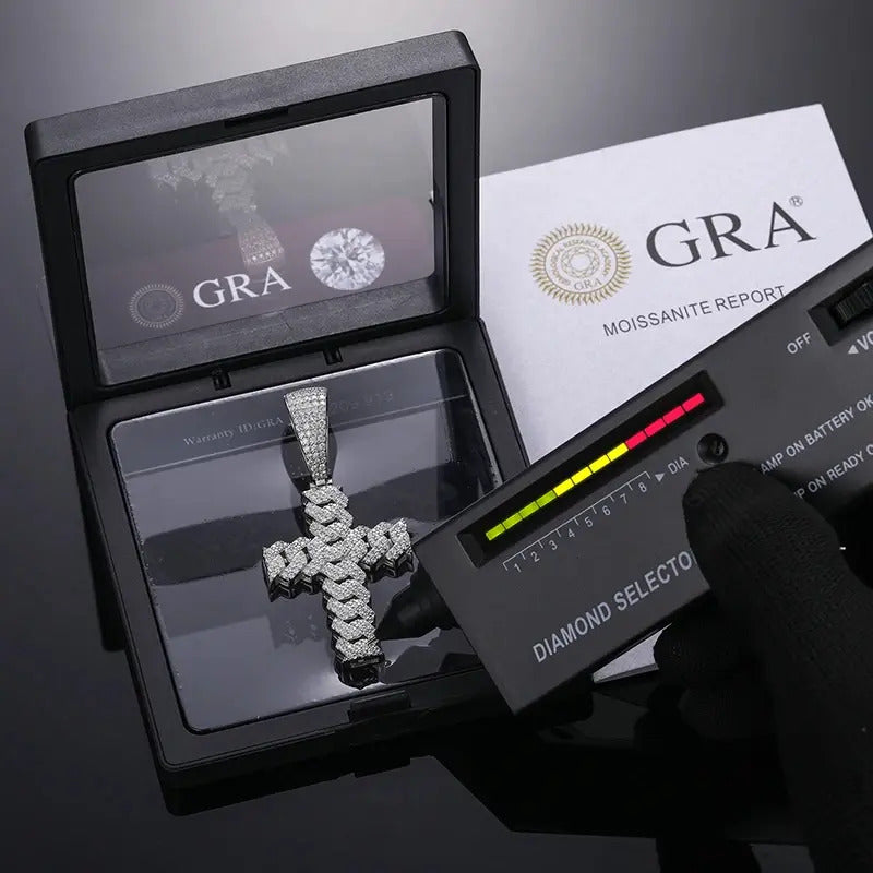 Dije Cruz De Plata 925 Lujo Con Moissanita 5ct Vvs C/gra.