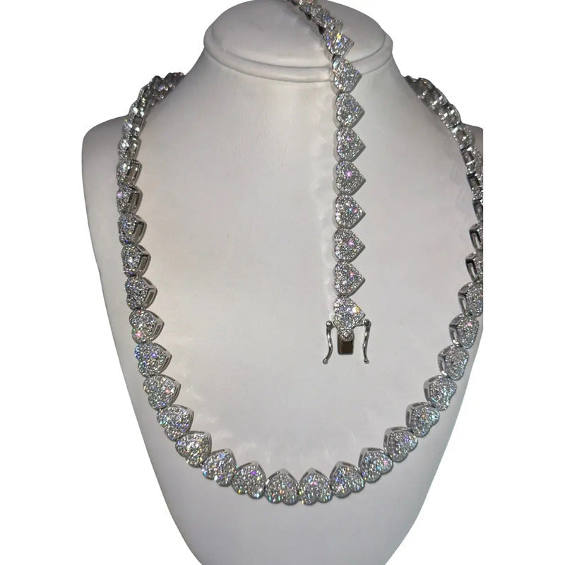 Cadena De Corazones Moissanite 30 Ct. Kilates Plata 925 10mm Plateado