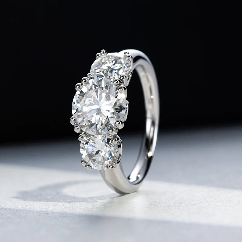 Anillo De Compromiso Moissanite Oro G14k 5ct 3 Piedras Vvs2