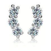 Aretes Mini Pendientes Mujer 3 Piedras De Moissanita Plata. Plateado