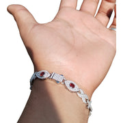 Pulso De Moissanita Tejido Eye&infinity 11ct Roja Plata 925 Plateado 19 Cm
