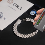 Pulso Cubano 3 Filas De Moissanite 10 Ct. (quilates) 10mm Plateado 19 Cm 17 Cm