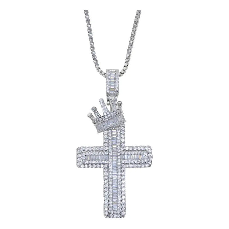 Dije Cruz De Jesus Cristo Zircornia Baguette Platino