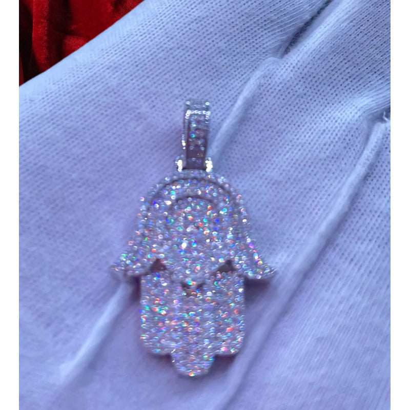 Dije Mano De Fatima Famsa Plata 925 Ct Moissanite Hombre Ice