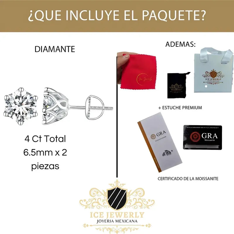 Pendientes Unisex De 1 Quilate Moissanita Plata 925-oro 18k Plateado