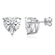 Aretes Moissanita Corte Corazón & Heart 6.5mm 2ct Plata 925. Plateado