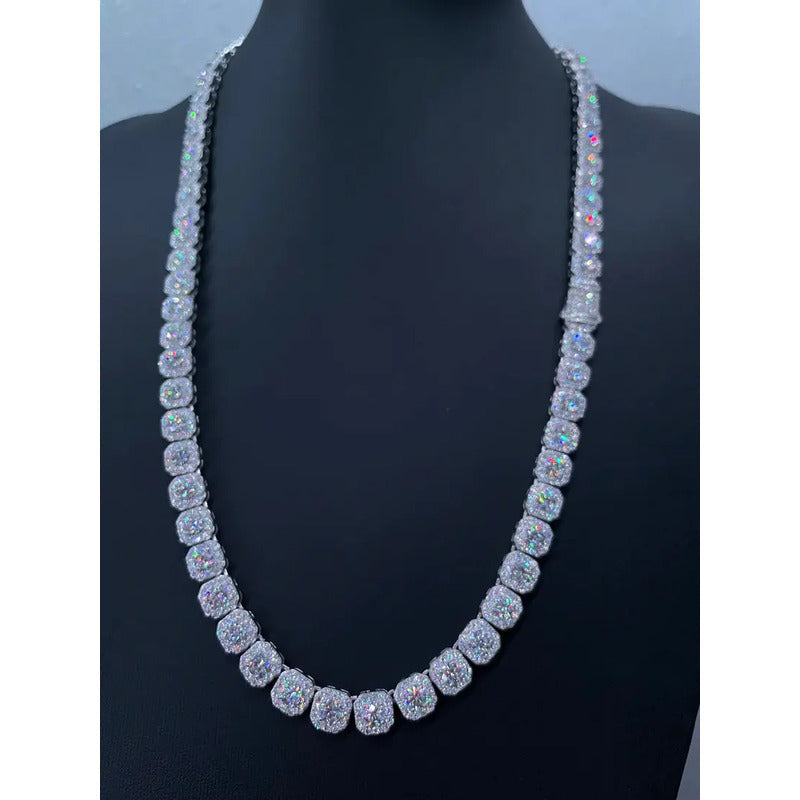 Collar Tenis Cadena Con Dije Cruz Moissanita Plata 925 6mm. Plateado