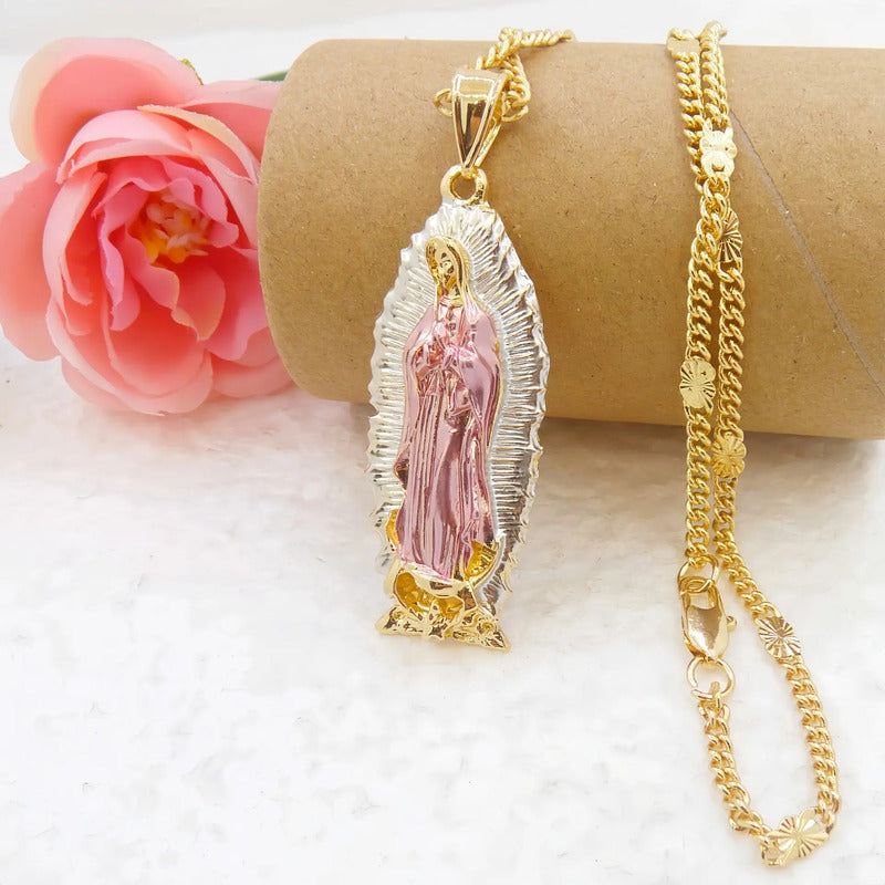 Dije Virgen María De Jesús-virgen De Guadalupe Oro Laminado Verde