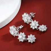 Aretes Flor 3 Rosetas 5.8 Kilates De Moissanita De Lab Plata Plateado