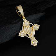Dije Plata 925 Cruz Con Manos Moissanite Regalo Hombre Papa Dorado