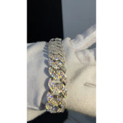 Pulso Cubano 3 Filas De Moissanite 10 Ct. (quilates) 10mm Plateado 19 Cm 17 Cm