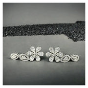 Aretes Moissanita 4.5 Ct. Colgantes Largos Florecita Plata. Plateado