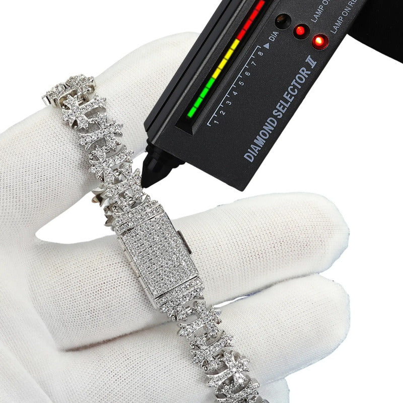 Pulsera De Cruz 10mm Moissanita Lab Plata 925 Ice Box Trap. Plateado 19 Cm 19 Cm