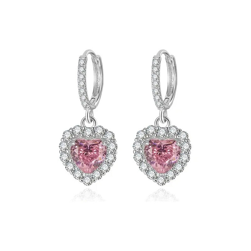 Aretes De Plata Ley 925 Forma De Corazón Zircornia Cubica