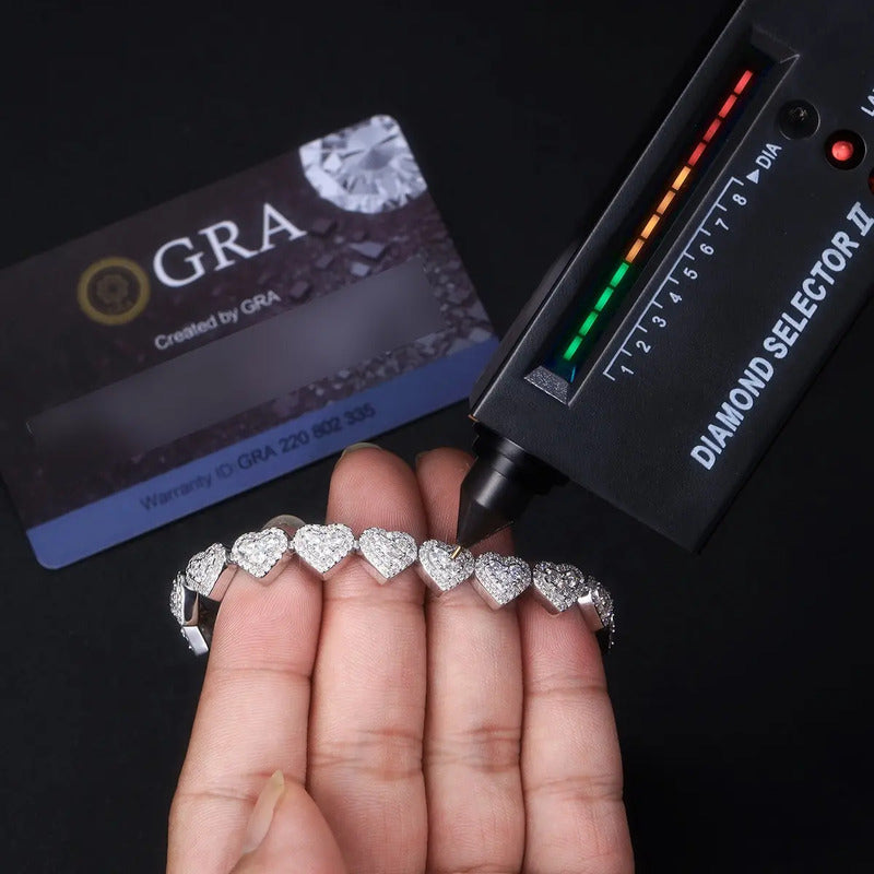 Cadena De Corazones Moissanite 30 Ct. Kilates Plata 925 10mm Plateado