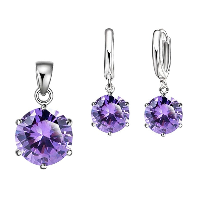 Aretes Collar Plata Ley 925 Forma Redonda Zircornia Cubica