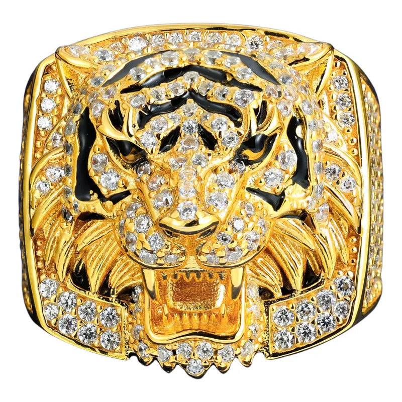 Anillo De Cabeza De León Tigre Moissanite Plata 925 Icebox.