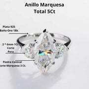Anillo De Moissanita Corte Marquesa 5ct 9mm C/rings Auxiliar