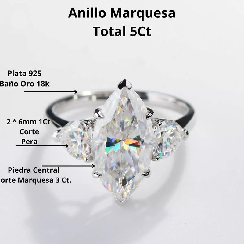 Anillo De Moissanita Corte Marquesa 5ct 9mm C/rings Auxiliar