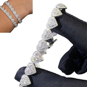 Cadena De Corazones Moissanite 30 Ct. Kilates Plata 925 10mm Plateado