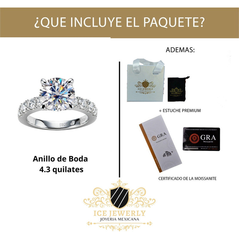 Anillo Boda Compromiso Diamante Moissanita Plata 925 4.3ct