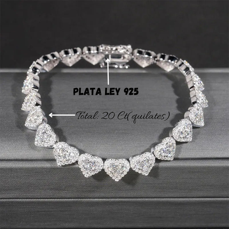 Esclava Corazón Diamante De Laboratorio 28 Ct- Plata Ley 925