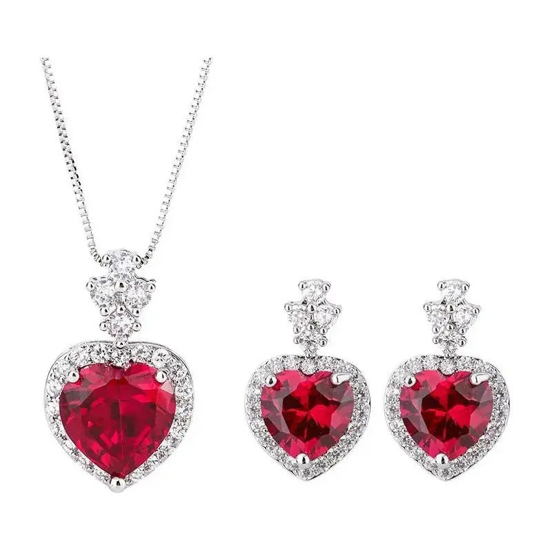 Aretes De Corazon Zircornia Roja-plata 925
