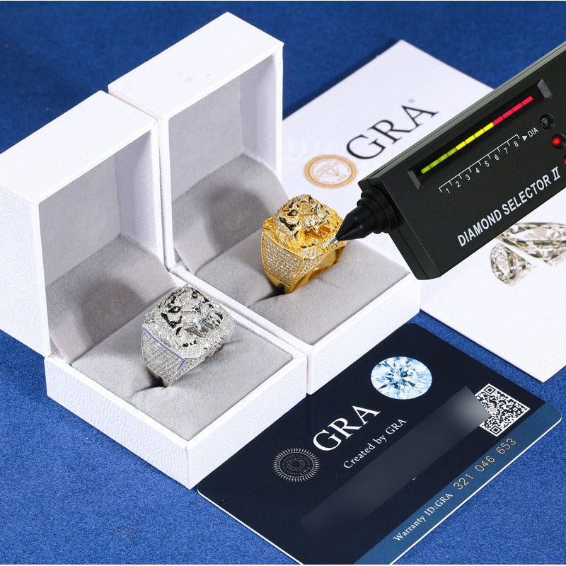 Anillo De Cabeza De León Tigre Moissanite Plata 925 Icebox.