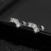 Aretes Mini Pendientes Mujer 3 Piedras De Moissanita Plata. Plateado