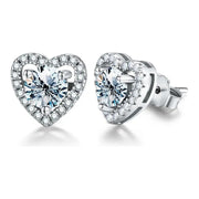 Aretes Corazon Moissanita 1 Ct. 6.5mm (2ct El Par) Plata 925 Plateado