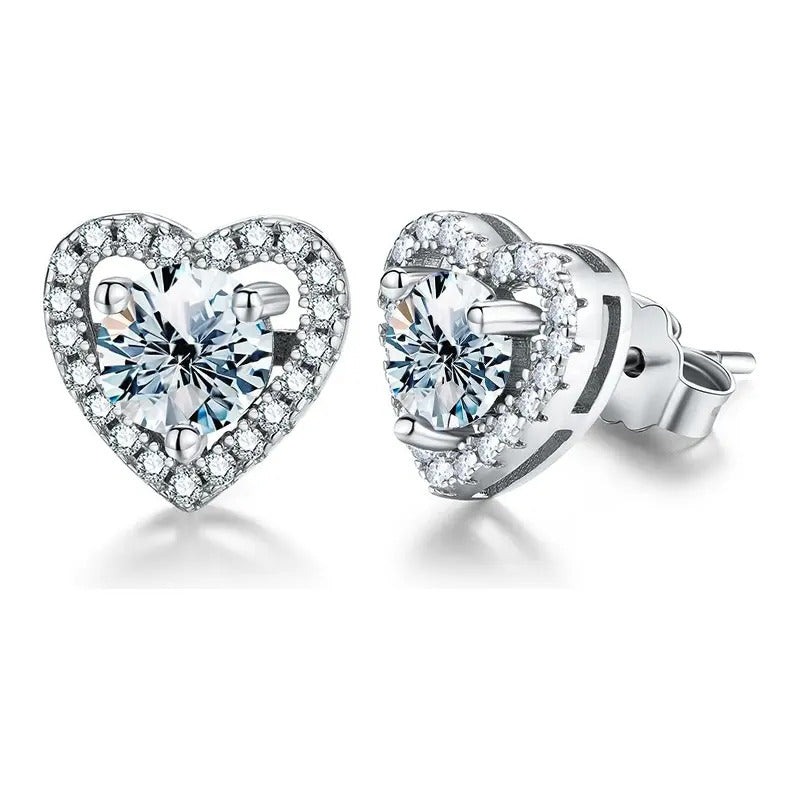 Aretes Corazon Moissanita 1 Ct. 6.5mm (2ct El Par) Plata 925 Plateado