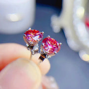 Aretes Moissanita Roja 1ct 5mm Plata Ley 925 C/certificado. Rojo