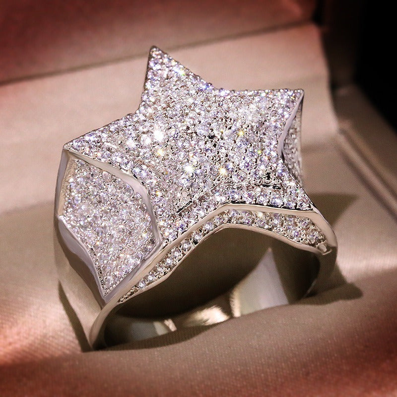 Anillo De Hombre Estrella-star Moissanite Plata 925 Icebox Plateado 10(dedo De Medio)