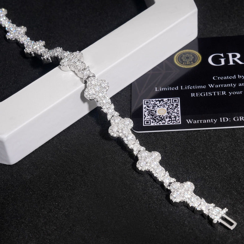 Pulso Cruz Cruzado Moissanite Plata 925 Hombre 10mm Ice Box. Plateado 19.05 Cm 19 Cm