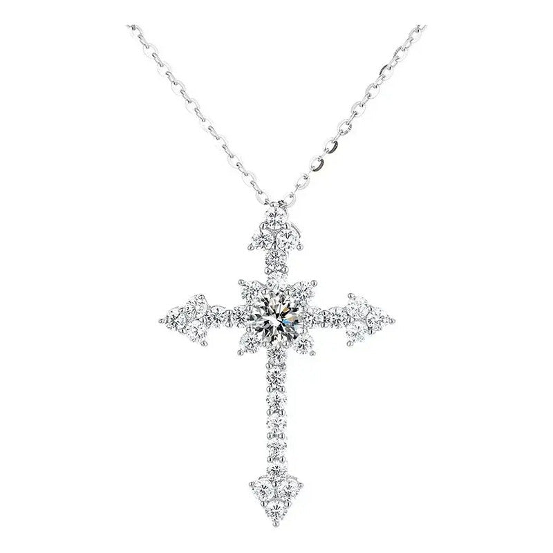 Dije De Cruz Para Mujer Moissanita 6.5mm Plata 925 Regalo Bb Plateado