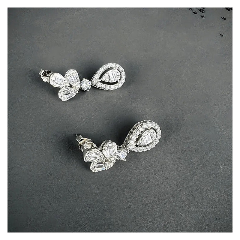 Aretes Moissanita Colgantes Largos Mujer Baguette Plata 925. Plateado