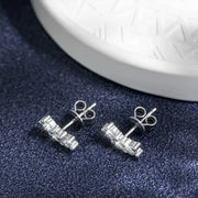 Aretes Mini Pendientes Mujer 3 Piedras De Moissanita Plata. Plateado