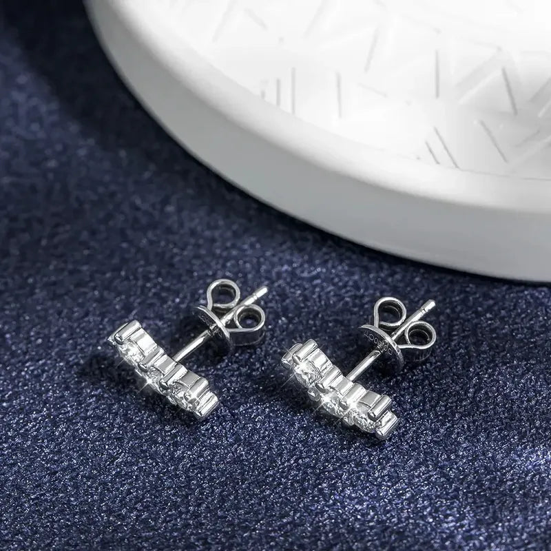 Aretes Mini Pendientes Mujer 3 Piedras De Moissanita Plata. Plateado