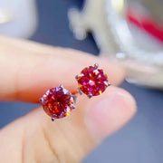Aretes Moissanita Roja 1ct 5mm Plata Ley 925 C/certificado. Rojo