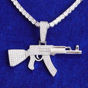 Dije Ak 47 Zircornia Laminado De Oro 18k-platino