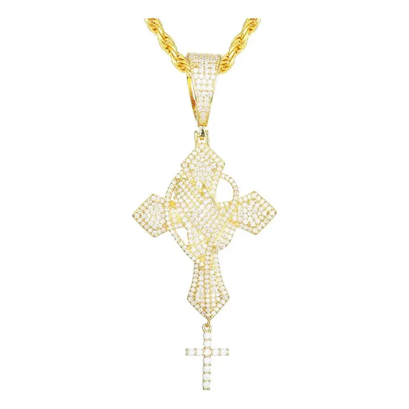 Dije Plata 925 Cruz Con Manos Moissanite Regalo Hombre Papa Dorado